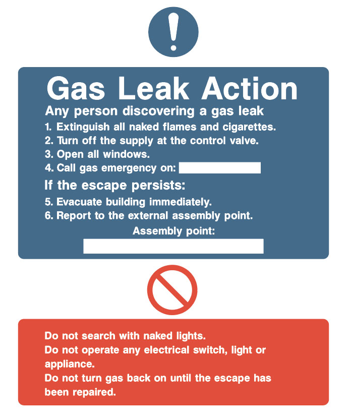 Fire Action Board - Gas Leak Action