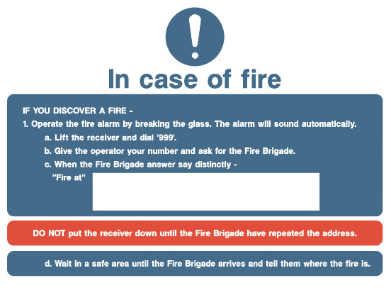 Fire Action Board - In Case Of Fire